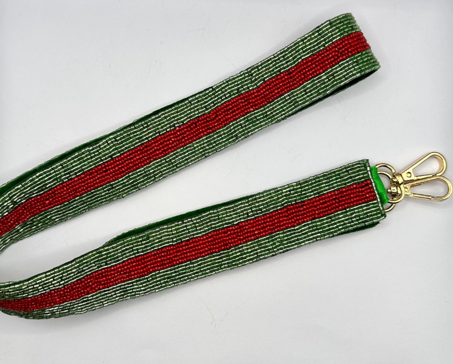 Red and Green Beaded Purse Strap