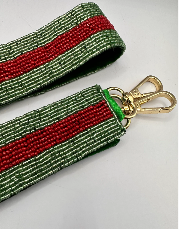 Red and Green Beaded Purse Strap
